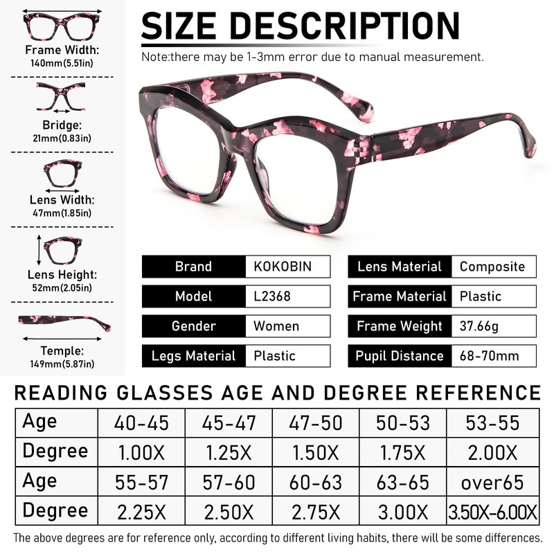 KoKoBin 3 Pack Reading Glasses for Women Oprah Style Cute