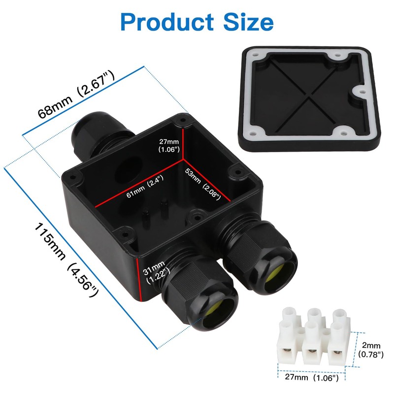 Helunsi Waterproof Junction Box 3 Way, IP68 External Waterproof Electrical