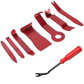 HGGWZWIF 8pcs Kit de Herramientas para Quitar Molduras de Auto, No Scratch Plastic Metal Pry Kit, Interior del Panel de Puerta Clip Fijación de Eliminación de Set para Radio Audio Instalación (Rojo)