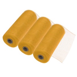 sourcing map 3pcs 10 Inch Poly Burlap Mesh for Wreath, Decorative Mesh Fabric Ribbon 10 Yard for Fall Easter Christmas Flower Bow, Light Gold