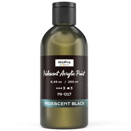 Nicpro Iridescent Black Acrylic Paint, 8.45oz / 250ml Large Bottle Black Metallic Acrylic Paint, Color Shifting & Non-Toxic Art Painting Supplies For Craft Canvas Fabric Rock Wood Ceramic Metal