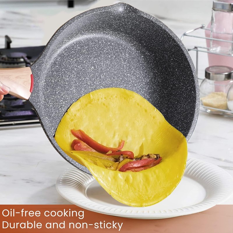 Starunder Induction Nonstick Skillet Frying Pan With Lid,Swiss Granite Omelette