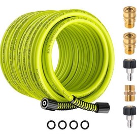 POHIR Pressure Washer Hose 25FT*1/4, Kink Free 4000 PSI Power Washer Hose M22 14/15mm Thread Compatible, Flexible Extension Hose for Cleaning Jobs:_100FT