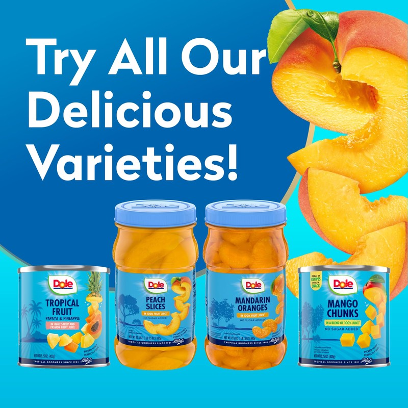 Dole Jarred Peaches Sliced Yellow Cling in 100% Fruit Juice,