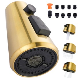 Pull Down Spray Head Replacement - for Kitchen Faucet Sprayer Head with 9 Adapters, 3 Function Pull Out Faucets Spray Nozzle Compatible with Moen, American Standard Faucets, Brushed Gold