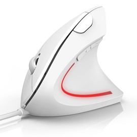 TECKNET Ergonomische Maus mit USB Kabel, 6400 DPI 6 Tasten Vertikale Maus, Optische Computermaus mit LED-Beleuchtung, Vertical Ergonomic Optical PC Mouse für Windows und Mac OS