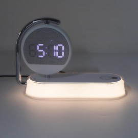 Luocute Bedside Lamp with Alarm Clock, 15W Wireless Charging USB Powered 3 Brightness Levels Nightstand Reading Light, Suitable for Home Dorm Office