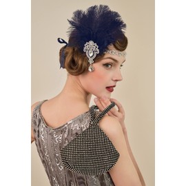 BABEYOND Women's Ostrish Feather Crystal Headband Wedding Bridal Feather Headband Flapper Headpiece 1920s