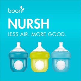 Boon NURSH - Biberones de silicona reutilizables con diseño de bolsa de silicona plegable, esenciales para el bebé, 3 unidades, etapa 1, flujo lento, 4 onzas, color azul