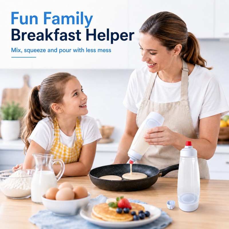 2 Pack Pancake Batter Dispenser Bottle with Whisk Ball, 1000ml