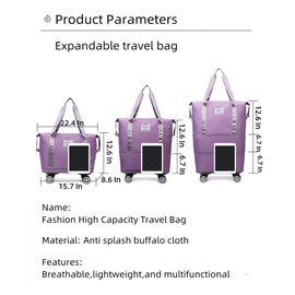 Expandable Carry Luggage Bag with Wheels Foldable Rolling Duffle Bag Large Capacity Dry Wet Separation Travel Bag Lightweight Suitcases for Men Women(Pink)