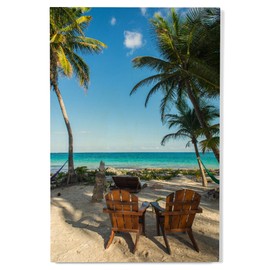 Lantern Press 12x18 Inch Premium Wood Sign, Ready to Hang Wall Decor, Beach Chairs and Palms