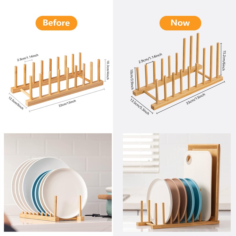 HBlife Heighten and Widen Bamboo Dish Drying Rack Plate Bowl
