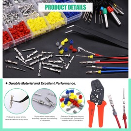 Twidec/755Pcs 21Type Car Electrical Wire Terminal 1/1.5/1.8/2.2/2.8/3.5mm Connector Pins Terminal Auto Electric Connector Non-Insulated Plug Removal Male Female Crimp Pins With Crimping Pliers