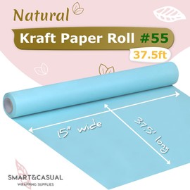 SMART&CASUAL 15" x 450" (37.5') Kraft Paper Roll for Art Craft Supplies Gift Wrapping Moving Packing Kids Painting Drawing Paint Easel Poster Chart Paper (Light Blue, 15" W x 450" L (37.5'))
