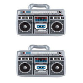 Beistle 2 Piece 11" x 16" Inflatable Boom Boxes 80's Theme Retro 1980's Party Prop Decorations Hip Hop Costume Accessories, Gray/Black/White/Red/Blue