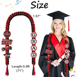 JOTFA Graduation Leis 2025, Graduation Money Leis Handmade Double Braided Ribbon Lei with 8 Graduation Glitter Patches for Graduation Party Decorations (Graduation Lei, Red & Black)