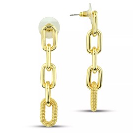 Unbranded Link Chain Dangle Earrings - Gold Beaded Long Stud Earrings