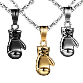Feilok Fashion Stainless Steel Pendant Retro Punk Style Sports Boxing Glove Pendant Mitten Boxing Chains Necklace for Men, Stainless Steel