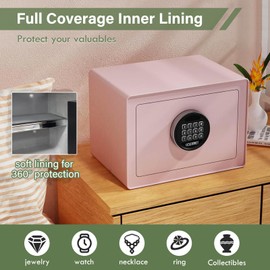 Goldenkey Luxury Digital Jewelry Safe with Keypad for Home, Small Safe box for Document, Money, Soft Velvet Lining&Removable Shelf, 9.84"D x 13.78"W x 9.84"H,1.2 Cu.Ft./ Pink
