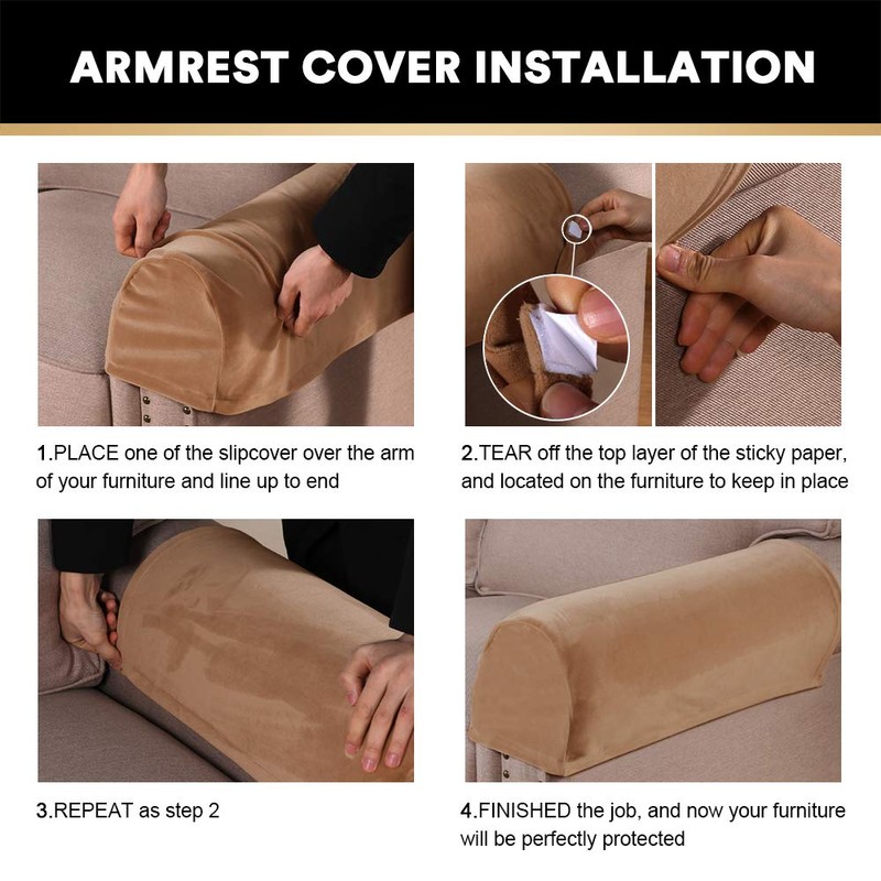Real Velevt Stretch Armrest Covers Anti-Slip Furniture Protector Soft Velvet