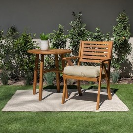 Traditional Round Tufted U-Shaped Back Outdoor Patio Chair Cushions 1-Piece | Tie Back Attachment Classic Transitional Style Solid Pattern Tan Color | Weather, Water Resistant 16 in x 16 in x 3 in