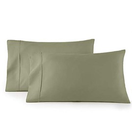 Royal Tradition Solid 300 Thread Count, 100 Percent Cotton Standard/Queen Pillow Cases, Set of 2, Sage, Soft Pair of Pillowcases