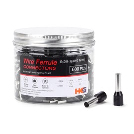 HKS 600PCS Wire Ferrule Connectors - AWG 12-4.0mm² Copper Barrel Pin Cord Ends Insulated Ferrules Terminals - E4009 Black