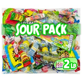 Fun Flavors Box Sour Bulk Candy 32 oz Variety Pack Party Mix Individual Wrapped Fun Size Candies