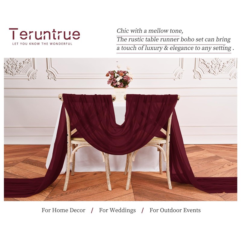 24 Packs Burgundy Cheesecloth Table Runner,10ft Wine Red Rustic Gauze