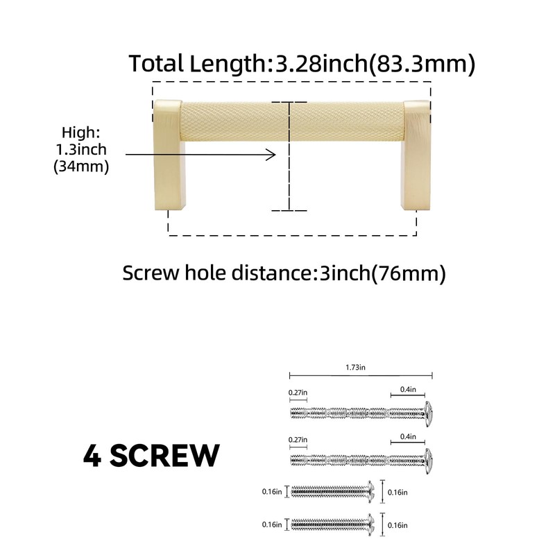 BUKOBYHE 10 Pack 3 Inch (76mm) Brushed Brass Kitchen Cabinet
