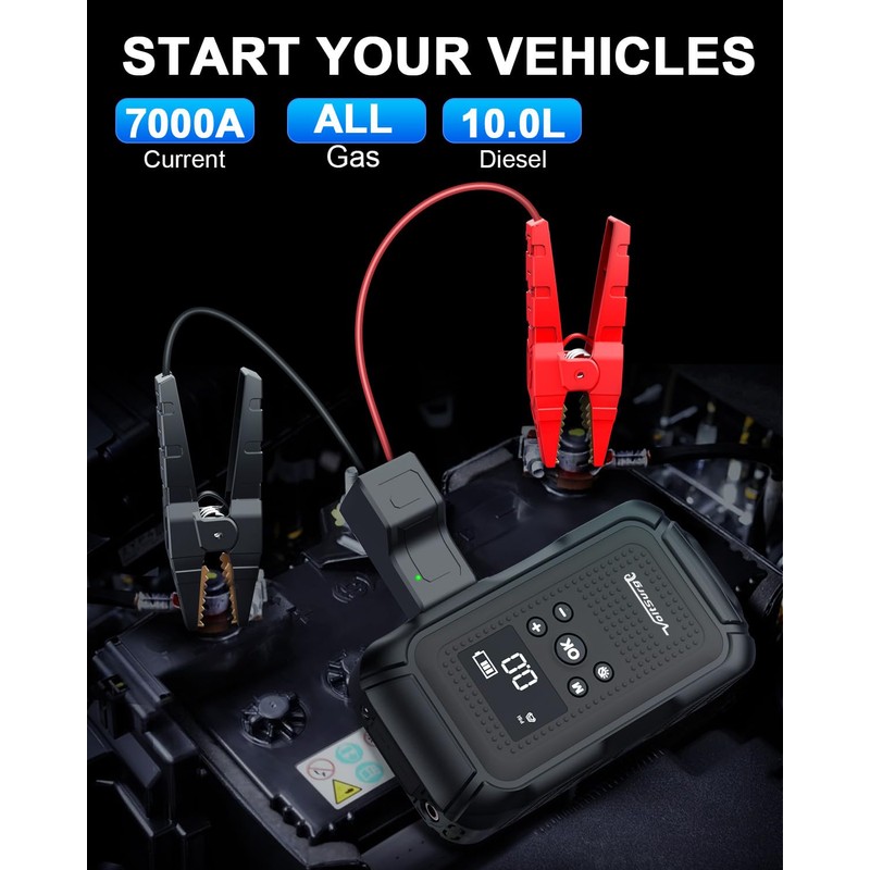 7000A Jump Starter with Air Compressor (All Gas/10.0L Diesel), 12V