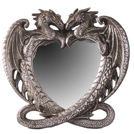 Pacific Trading Gothic Heart Shaped Dragon Mirror, Collectible Medieval Home Accent Décor Resin Piece for Wall or Tabletop Shelf, 6.3 x 5.91 Inches, PTC-14052