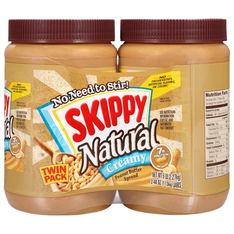 SKIPPY Natural Peanut Butter Creamy Twin Pack, 40 Ounces, Pack