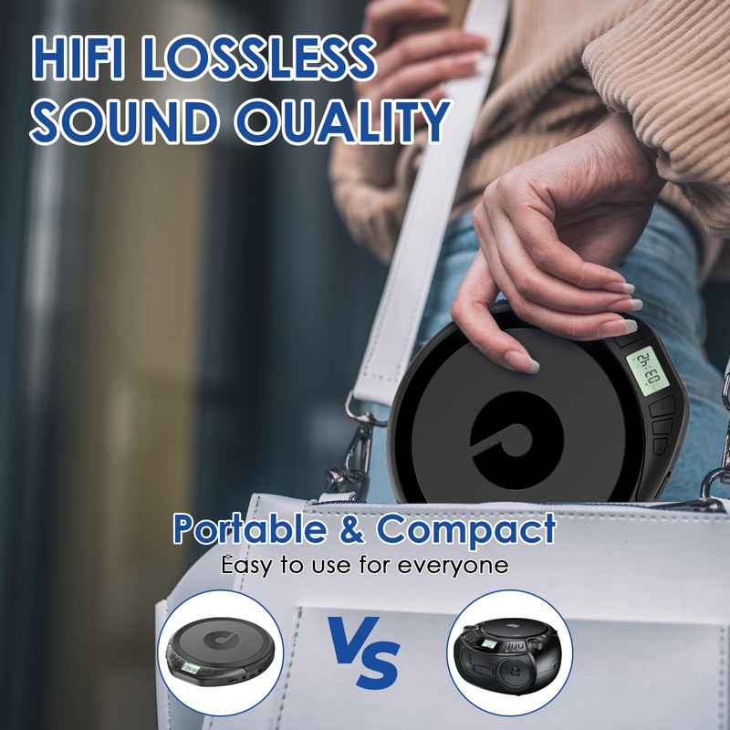 Gueray CD Player Portable CD Dsicman: with Earphones for Car
