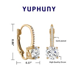 Ladies 1 Carat Diamond Pendant Earrings 18K Gold Plated Cubic Zirconia Hanging Lever Bridal Earrings and Women's Fashion Jewelry