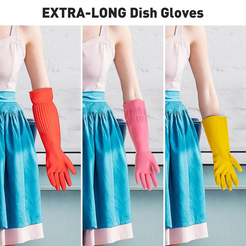 ThxToms Rubber Dishwashing Cleaning Gloves (2-Pair) - Fleece Lined, Reusable,