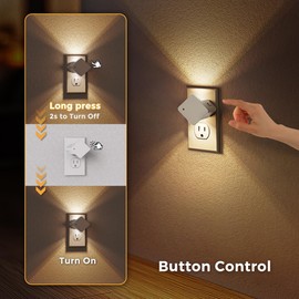 L LOHAS LED Night Lights Plug into Wall,[2-Pack] Plug in Night Light,Dusk to Dawn Sensor,Brightness Adjustable,Warm White 3000K,for Hallway Bedroom Bathroom