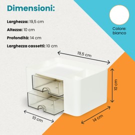SALVASPAZIO Schreibtisch-Organizer und Make-up-Organizer, weiß, 14 x 19,5 x 10 cm, Make-up- und Stifthalter für den Schreibtisch, platzsparend, modernes Design, mehrere Fächer