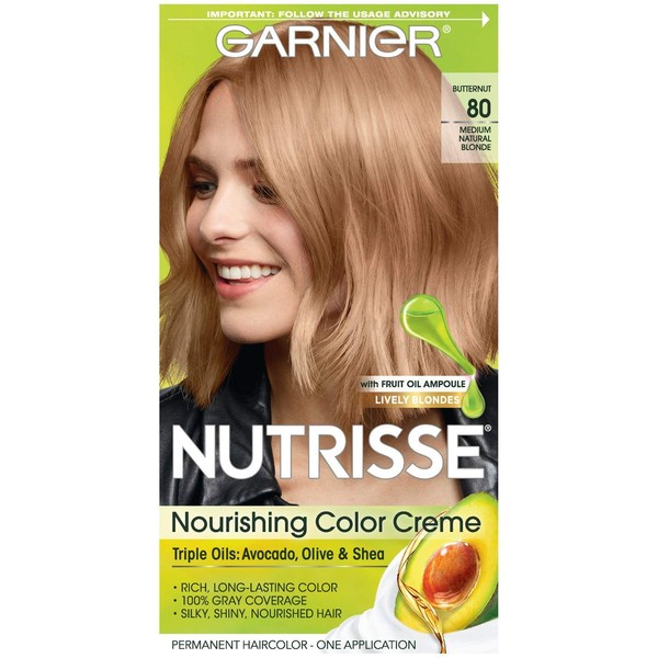 Garnier Nutrisse Nourishing Color Treatment with Fruit Oil Concentrates, Level 3 Permanent, Medium Natural Blonde 80 (Pack of 3)