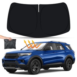 LUNQIN Car Sun Shade for Ford Explorer 2020 2021 2022 2023 2024 2025 and Explorer Hybrid 2020-2025 Auto Interior Accessories Front Windshield Sunshade Insulation Protector Window Curtains Cover Visor