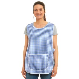 Ladies Gingham Design With Piping Tabard Apron Overalls Front Pocket Stylish Tabards for Women Casual Aprons for Women to Use in Home Kitchen Restaurants Coffee Shops UK Made (Navy, L)