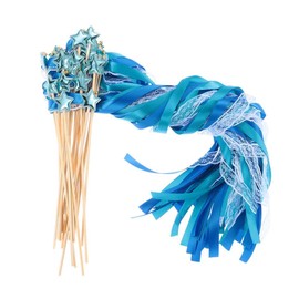 couponhub 24 Pack Fairy Wands, Ribbon Lace Fairy Wands with Bells, Decorative Silk Stick with Streamers for Wedding Birthday Party, Pretty Pentagram Ribbon for Girls
