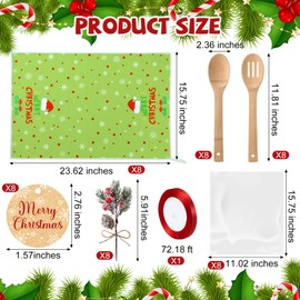 Pinkunn 8 Set Christmas Kitchen Gifts Xmas Dish Towels Wooden Spoons Pine Picks Thank You Tag Ribbon Hand Tea Towels Merry Christmas Cooking Housewarming Gifts for Kitchen Holiday Xmas(Stylish)