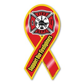 Support Our Firefighters Ribbon Magnet by Magnet America Is 8" x 3.875" Made for Vehicles and Refrigerators