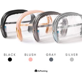 Half Moon Bag / Small & Cute Clear Cosmetic Pouch for Purse / Transparent & Portable TSA Compliant Clear Quart Bag for Travel / Simple and Plain See-Through Clutch or Handbag for Makeup / Made From Trendy Vegan Leather, Vinyl PVC & Suede