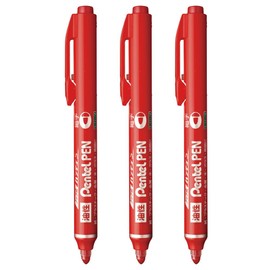 Pentel Pen NXS15BP3AMZ Handy Retractable Permanent Pen, Fine Point, Red, Pack of 3