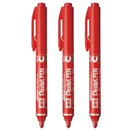 Pentel Pen NXS15BP3AMZ Handy Retractable Permanent Pen, Fine Point, Red, Pack of 3