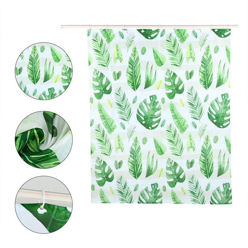 Unique Plant Leaves Pattern Shower Curtain Waterproof Mildew Proof Bathroom
