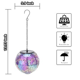 Solar Hanging Lantern Solar Outdoor Lanterns Mosaic Gazing Ball Outdoor Hanging Lights Outdoor Lights Waterproof Garden, Patio, Pathway & Yard Décor Purple